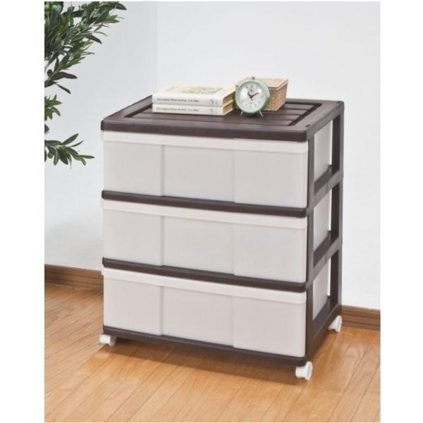 衣装ケース 引き出し プラスチック ワイド チェスト 3段 幅60cm おしゃれ ブラウン キャスター付き 日本製 7370cp