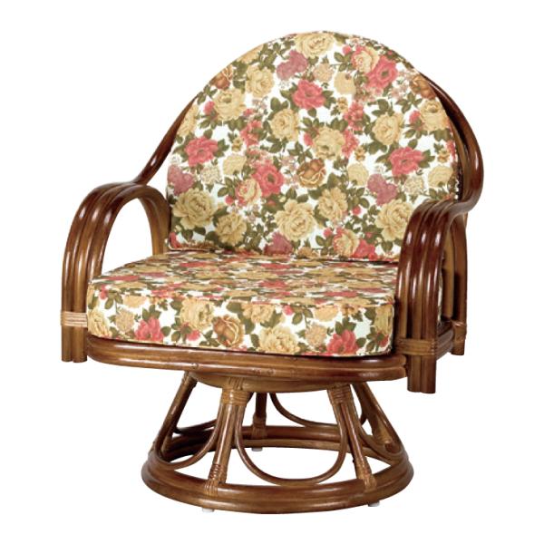 天然籐 高座椅子 回転イス チェア 椅子 いす ラタン 肘掛け 花柄