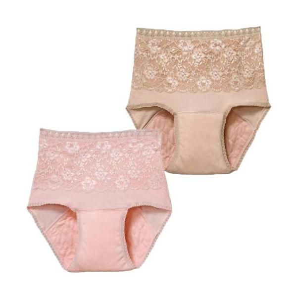 ファミラ 花柄ショーツ 失禁ショーツ 女性用 50ml 2色4枚組＋パッド2枚付 深ばき 安心ショーツ 綿100％ 4層構造 抗菌 消臭 レース おしゃれ M L LL 3L 軽失禁