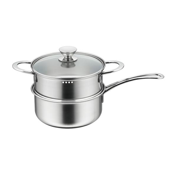 蒸し器 18cm 二段 ステンレス 日本製 IH対応 ガス火対応 片手鍋 2WAY ガラス蓋付 二段蒸し器 蒸し料理 ヘルシー 調理器具 コンパクト お手入れ簡単