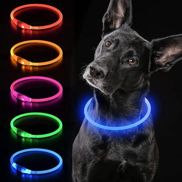送料無料　光る　首輪　70cm　USB充電式　LED　おしゃれ　犬　猫　ペット　散歩　ドッググッズ　ブルー　ピンク　オレンジ　グリーン　レッド　イエロー