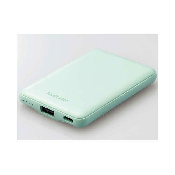 エレコム DE-C37-5000GN グリーン モバイルバッテリー 5000mAh 12W コンパクト 薄型 軽量 iPhone Android 各種対応