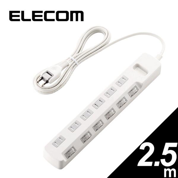 他サイト： ELECOM T-K6A-2625WH ホワイト T-K6A-26シリーズ ほこり防止シャッター付 雷ガードタップ 6個口 2.5m メーカー直送の商品画像