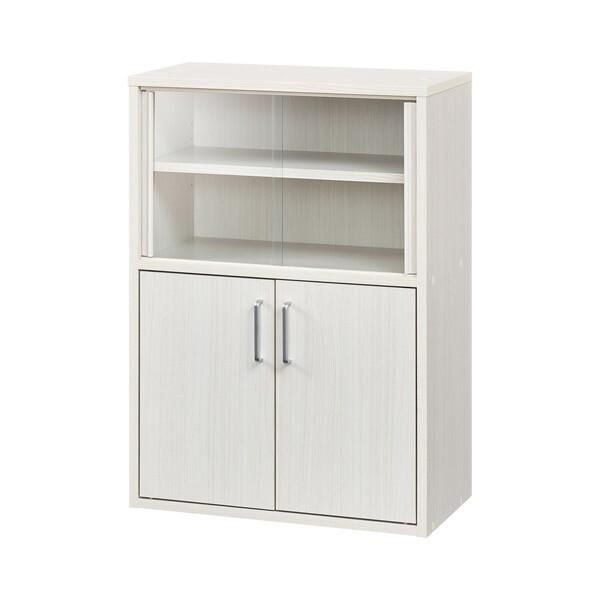 白井産業 FUL-8055DG WH ガラス引戸と木製扉のシンプル食器棚 フルニコ