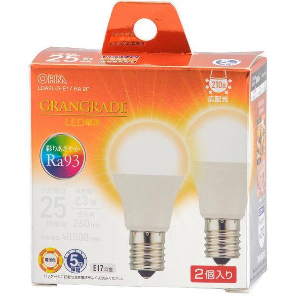 OHM（オーム電機） LDA2L-G-E17 RA 2P LED電球 小形E17 25形相当 電球