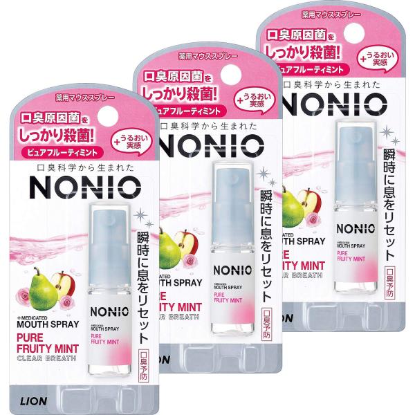 [医薬部外品]NONIO マウススプレー ピュアフルーティミント 5ml×3個 (口中清涼剤) ・内容量:5ml×3・原産国:日本・殺菌成分?(エル)-メントールが口臭原因菌をしっかり殺菌し、口臭の発生を防ぐ。