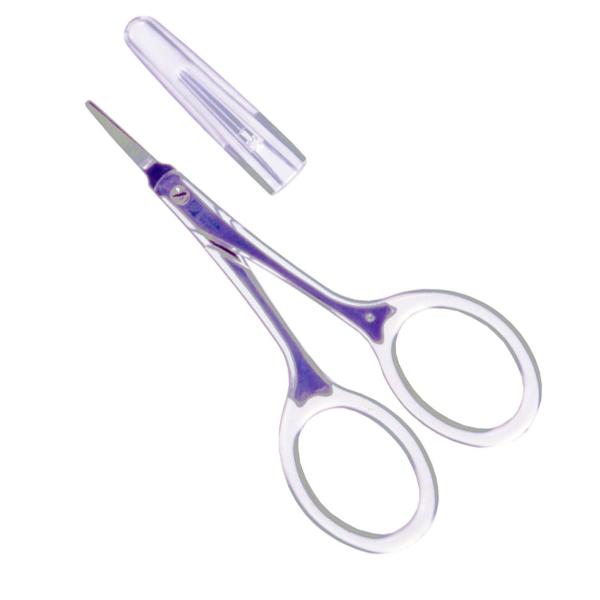 GREEN BELL 匠の技 グリーンベル キャップ付ステンレス眉カットはさみ ・5g・L87mm・ステンレス刃物鋼、ABS樹脂・日本・手前にカーブした細く薄い刃。毛の根元近くからカットできる眉用のはさみです。クリアハンドル仕様。