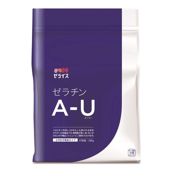 ゼライス ゼラチンA-U 500g ・カロリー:100gあたり　344kcal・内容量:500g・原材料:ゼラチン・商品サイズ(高さx奥行x幅):23cm×8cm×16cm
