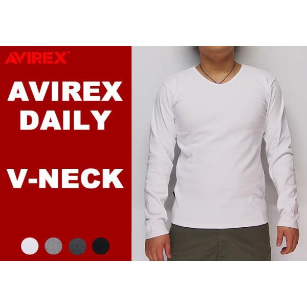 AVIREX（アヴィレックス） デイリー 無地 長袖 Vネック ロングTシャツ