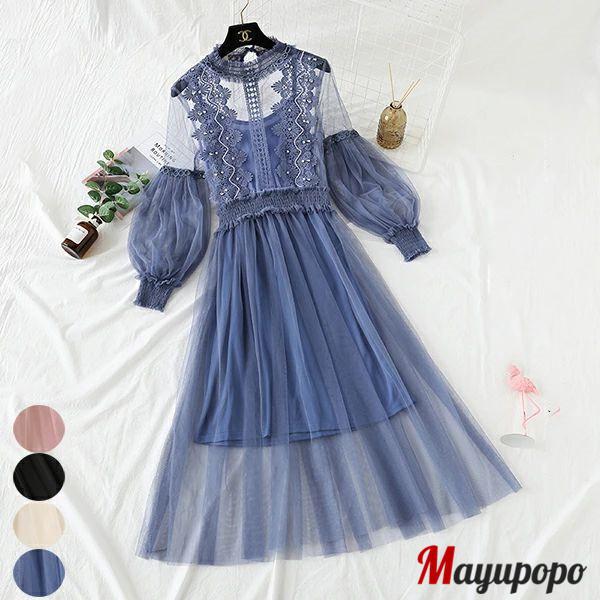 フェミニンさ溢れる刺繍チュールワンピース 透け感のあるワンピース キャミソールワンピース 2点セット qun35 マユポポ 通販 Yahoo ショッピング