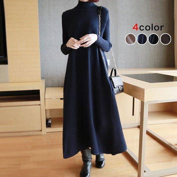 ワンピース レディース Aライン ニットワンピ フレア 40代 ハイネック ロング丈 リブ コーデ おしゃれ 秋冬 長袖 C Aultop 307 マユポポ 通販 Yahoo ショッピング