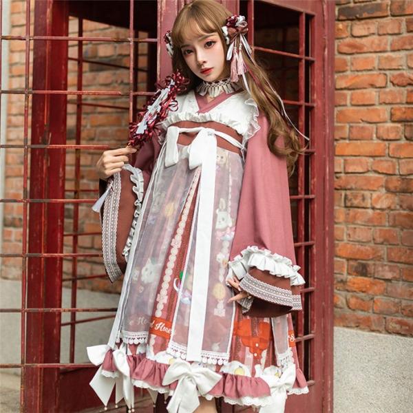ワンピース春夏 ゴスロリ レディース ロリータ ハロウイン ワンピース 可愛い コスプレ 姫様 ワンピース ロリータ風ワンピ 姫様 Fugu1917 マユポポ 3点セット ゴスロリ 日系女子中高生