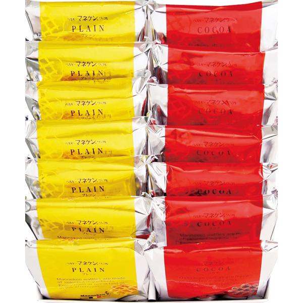 ベルギー産パールシュガーを始め厳選した食材を使って焼き上げ、マネケンならではの独特の食感と風味に仕上げました。●内容/ワッフル（プレーン・ココア）×各7●箱サイズ/29×22×8cm●賞味期限/常温60日●アレルゲン/卵・乳・小麦内祝い 内...