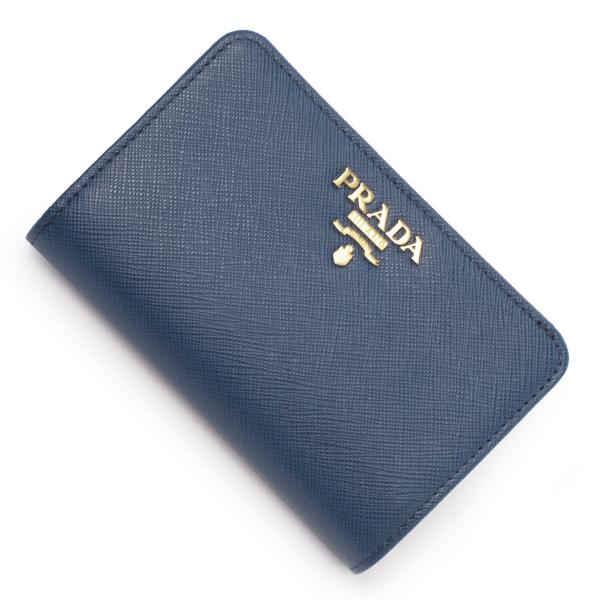 PRADA プラダ 2つ折り財布 小銭入れ付き SAFFIANO METAL ブルー