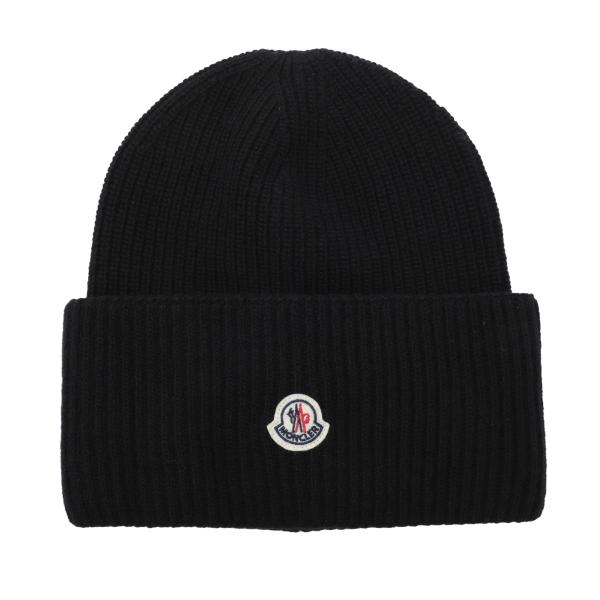 美品✨MONCLER ビーニー ニット帽 ブラック ロゴ MONCLER（モンクレール） ニットキャップ ビーニー ブラック メンズ