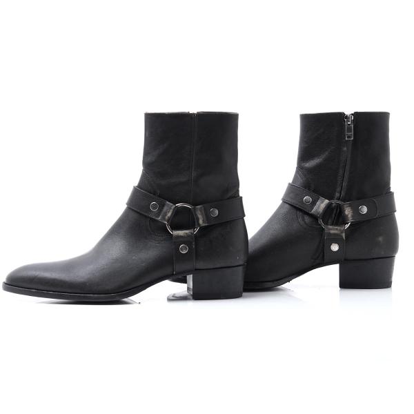 サンローランパリ Saint 推奨 Laurent Paris ジップアップ ブーツ ストーンウォッシュ メンズ ブラック イン レザー