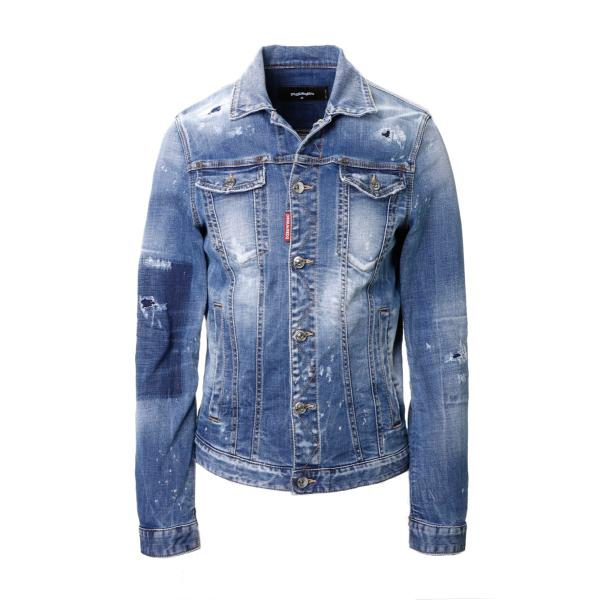 さくDSQUARED2 ダークブルー デニムジャケット DSQUARED2 (ディースクエアード) ダメージ フルボタン デニム