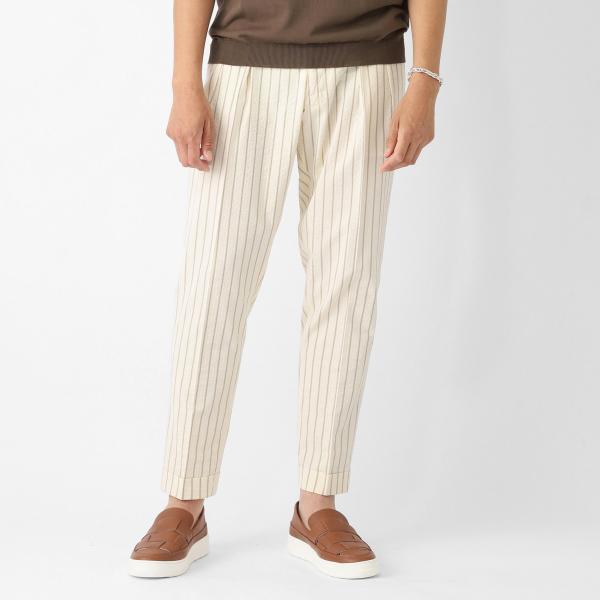 ベルウィッチ BERWICH ツープリーツ スラックス SCOTCH CRICKET STRIPE FRECH COTTON スコッチ コットンパンツ ベージュ メンズ