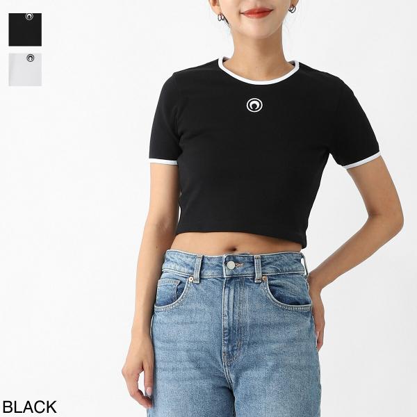 MARINE SERRE クロップドTシャツ ブラック マリーン セル MARINE SERRE クルーネックTシャツ MOON LOGO JERSEY