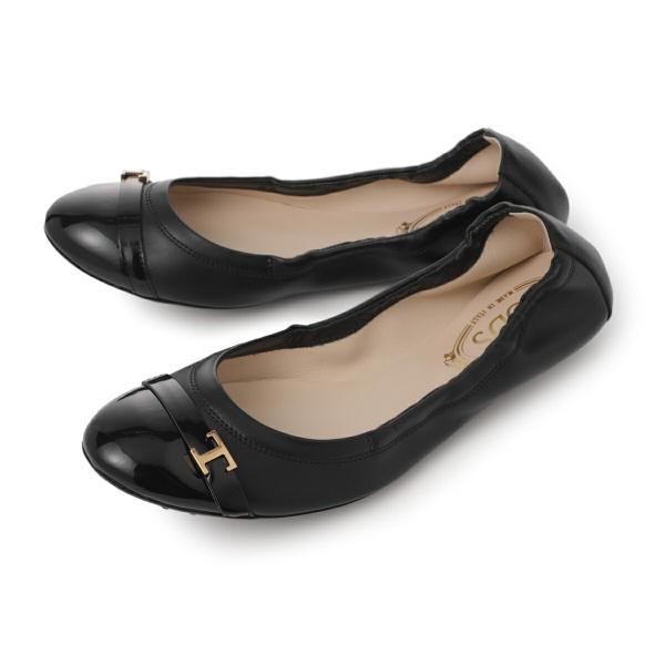 TOD'S ロゴ総柄 バレエシューズ ゴンミーニ フラットシューズ スリッポン TOD'S（トッズ） TODS バレエシューズ フラットシューズ ブラック