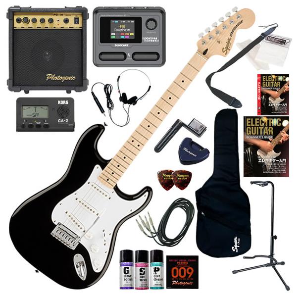 スクワイヤーギター黒　カポと新品の弦付き Squier by Fender SONIC STRATOCASTER HSS Black エレキギター
