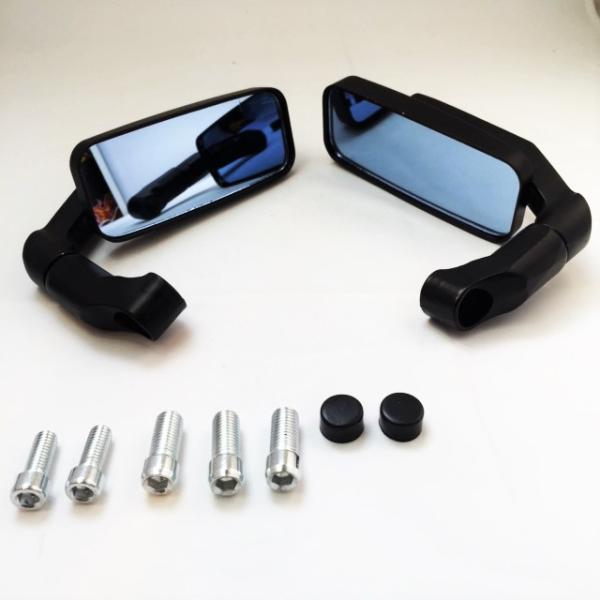 バイク用 バレン スクエアー ミラー ローポジション 角度自在 正ネジ逆ネジ変換ボルト5種（ブラック・カーボン選択可）