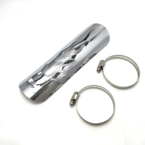 マフラーガード 炎柄  クローム シルバー 火傷防止 / アメリカン / ドラッグスター / バルカン / ビラーゴ / スティード マグナ 【メール便】