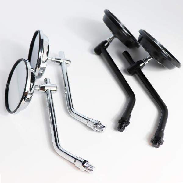 バイク ミニ ラウンド ミラー 丸型 直径75mm ヴィンテージ OLDスタイル 左右セット 10mm ホンダ カワサキ SR TW FTR【シルバー・ブラック選択】