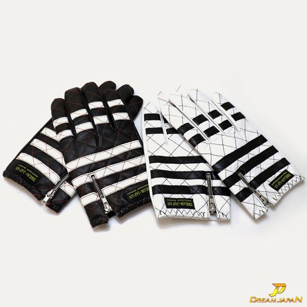 ■ボーダーライン仕上げのバイク用グローブ！！■囚人服をモチーフにしたラインにシープスキン（羊革）を使い、内側のグリップ部は補強布を追加し、柔らかくしなりのあるグローブに仕上げました！■手になじむ柔らかいシープスキンが手にフィットします！ツー...