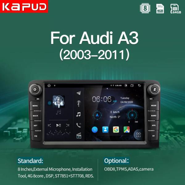 Kapud 8 "4 4g lte android 10.0アウディA3 8p 20032011 RS3スポーツバック車 マルチメディアプレーヤー