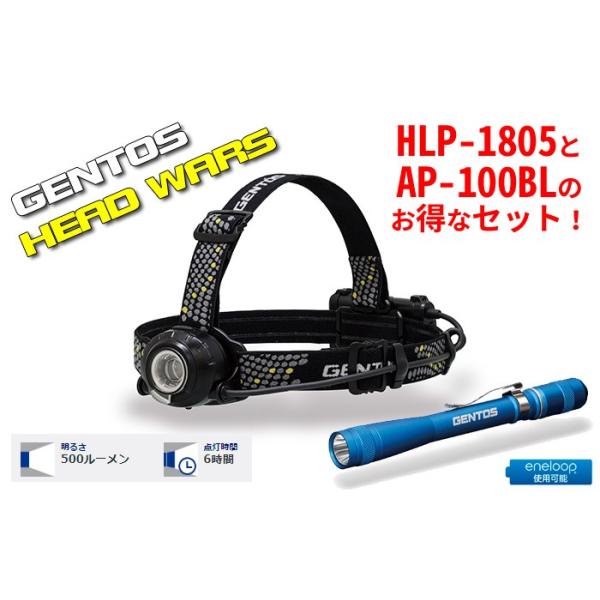 LEDヘッドライト HLP-1805 ＆ 高出力LEDペンライトセット GENTOS : MC