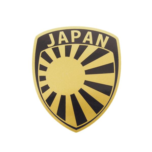 おしゃれなシールド型日章ステッカーです。バイクやパソコン、ヘルメットなどにも。どこにでも貼りやすい小さめサイズとなっております。サイズ：縦約7.5cm×横約6.2cm防水加工で屋外でも使用できます。あなただけの特別感をだすワンポイントとして...