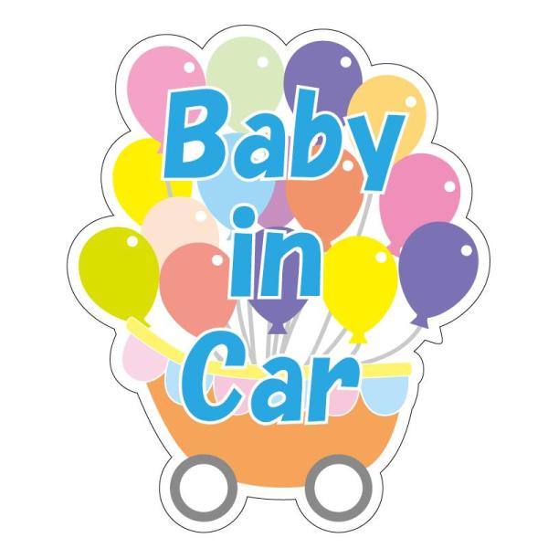 【現品限り】（透明）Baby in car ステッカー 13cm ((青文字)) 赤ちゃん 車 サイン