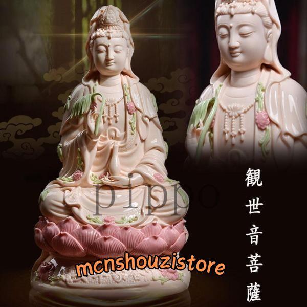 仏像「観世音菩薩」 蓮の花 観音 28cm 陶磁器 繊細 極上珍品 仏像「観世音菩薩」 蓮の花 観音 28cm 陶磁器 繊細 極上珍品