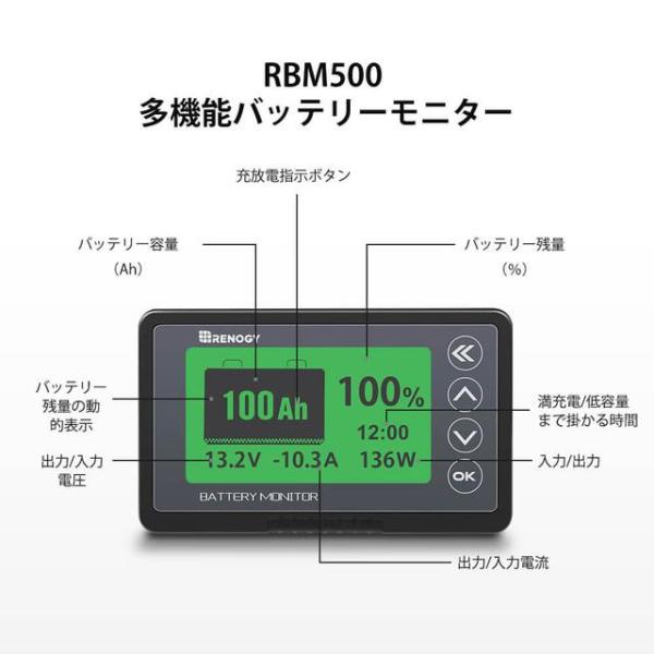 RENOGY レノジー RBM500 バッテリーモニター 電圧計＆電流計 多