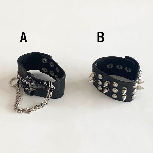 ファッションパンク 鋲 スタッズ PUレザー ブレスレット　ラミッド鋲 リストバンド アクセサリー レトロメタルリストバンド