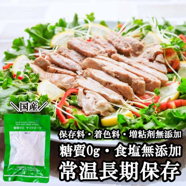 豚肉 糖質0g(糖質ゼロ)のサラダポーク 100g×500 無添加 常温 まとめ買い 非常食 国産豚肉 薄味 味なし 食塩無添加 食塩不使用 保存食 26ths