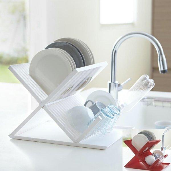 トレイ付きディッシュラック2段 アクア ホワイト レッド 白 赤 山崎実業 水切りラック 水切りかご 皿 キッチン 収納 おしゃれ ディッシュラック キッチン収納 A0035 めちゃsmart 通販 Yahoo ショッピング