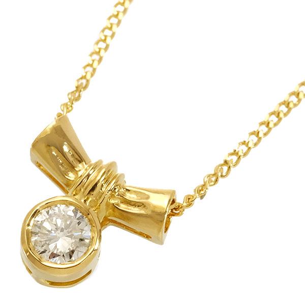 送料無料 本物 一粒ダイヤモンドネックレス K18YG イエローゴールド  