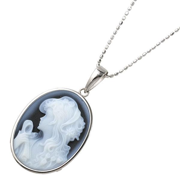 送料無料 本物 カメオデザインネックレス K18WGホワイトゴールド
