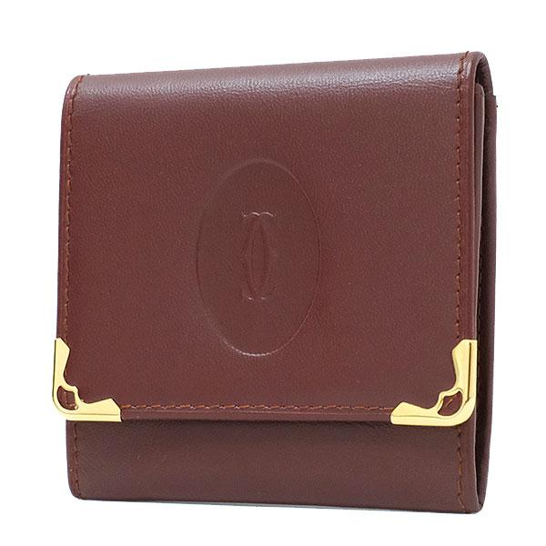 ✨極美品✨【カルティエ】コインケース　マストライン　箱付き　ボルドー MUST DE CARTIER 送料無料 本物 極美品 カルティエ マストライン