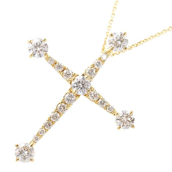 送料無料 本物 ダイヤモンドネックレス K18YG ダイヤ1.33ct クロス