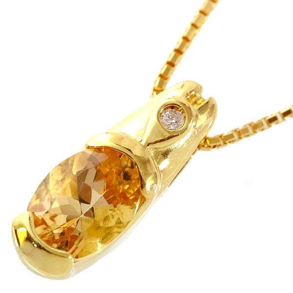 送料無料】【本物】シトリン ダイヤモンドネックレス☆K18YG イエロー  