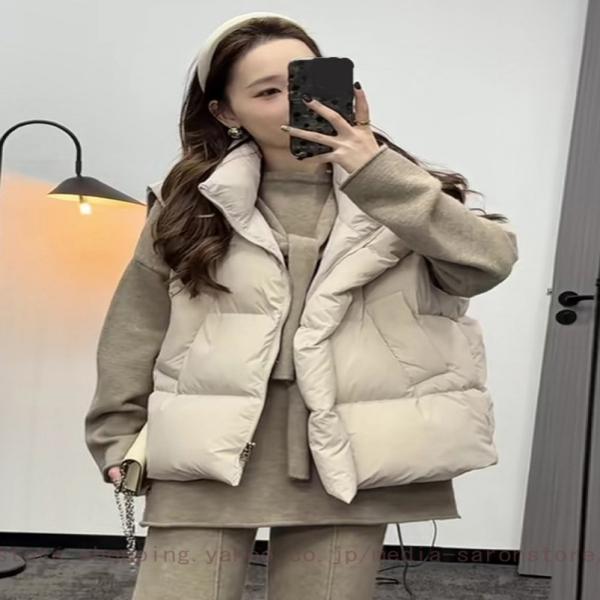 ダウンベスト レディース ショート丈 ダウンコート ふわふわ 厚手 防寒