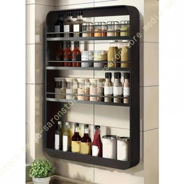 キッチンラック 壁掛け 収納 賃貸OK 穴あけ不要 痕跡なしシール取り付け 調味料ラック スパイスラック 台所 整理 スパイス コンパクト 収納棚 水回り おしゃれ