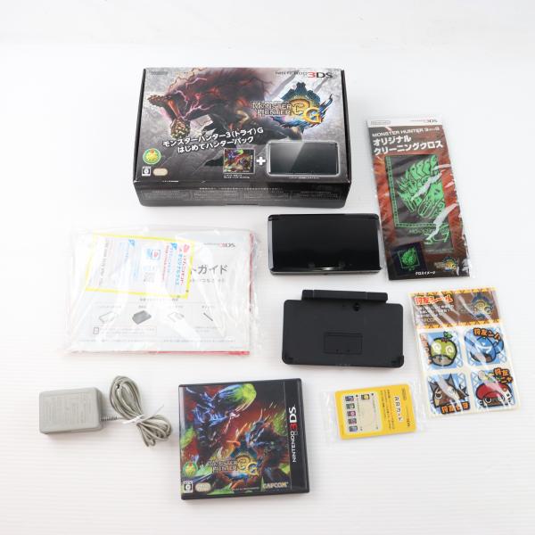 『中古即納』{3DS} (本体) モンスターハンター3(トライ)G はじめてハンターパック ニンテンドー3DS コスモブラック同梱 任天堂(CTR-S-KAAJ)(20120317)