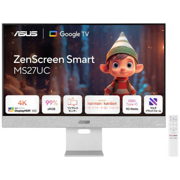 新品 ASUS 27インチ 液晶モニター ZenScreen Smart Monitor MS27UC IPS 4K UHD Google TV Android ノングレア 非光沢 ※北海道・沖縄県・離島等配送不可