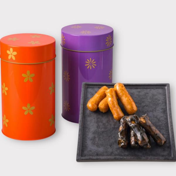 湯島　花月　かりんとう　　かりんとう・まゆずみ丸缶セット　　有名かりんとう　老舗湯島　　東京三代かりんとう朱色缶：かりんとう90g×2　藤色缶：まゆずみ85g×2サイズ 205mm×185mm×100mm  総重量 約860gお土産 手土産...