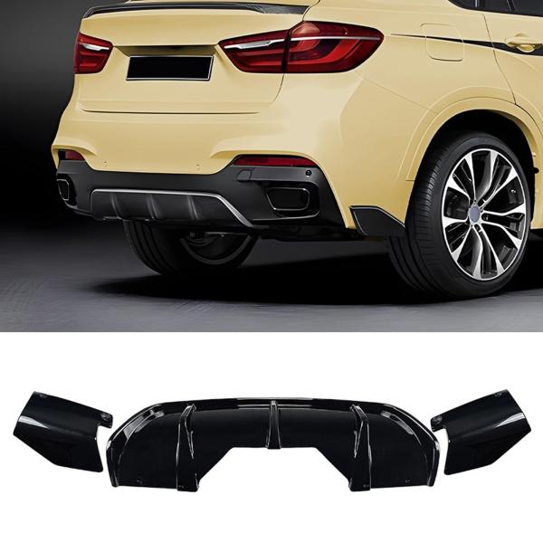 光沢ブラック リアバンパーディフューザー リップスポイラー サイドウィングレット付き BMW X6 F16 M Sport 2014-2019に対応