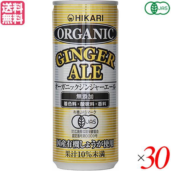 ジンジャーエール 缶 辛口 ヒカリ オーガニックジンジャーエール 250ml ３０本セット 送料無料